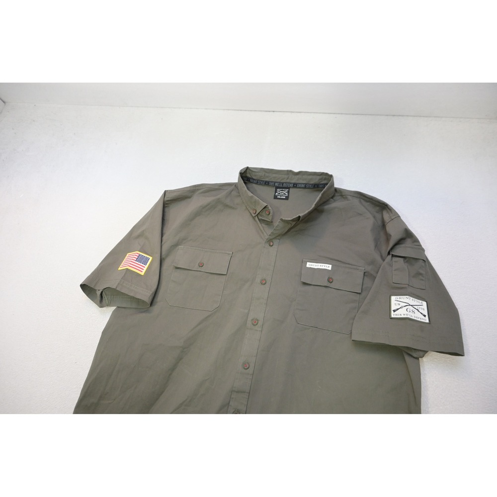 Grunt Style Button Down Shirt Mens XXL Olive Green Tactical Utility Excellent
